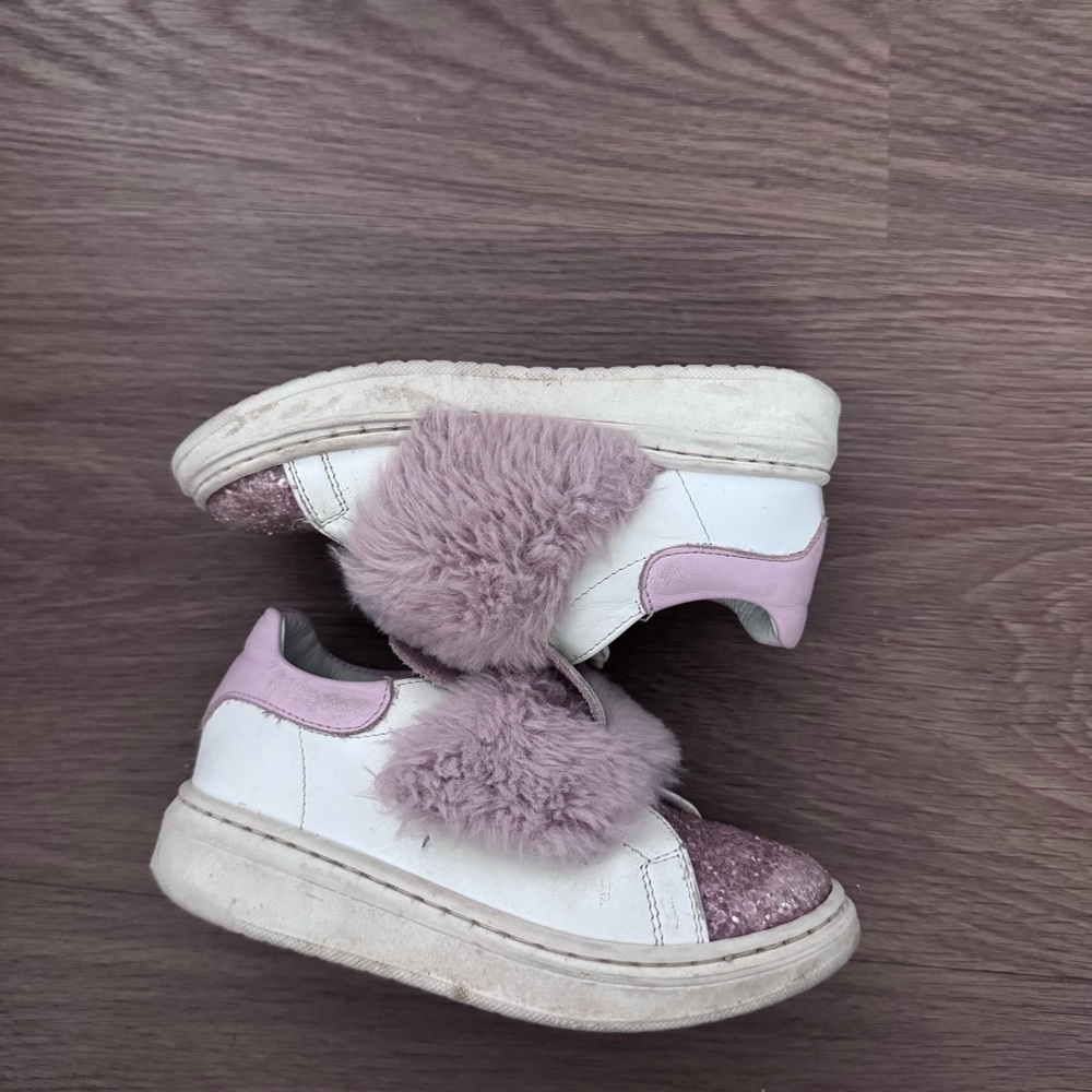 Monnalisa Pink Faux-Fur Glitter Kids Sneakers size 26 - Picture 4 of 13